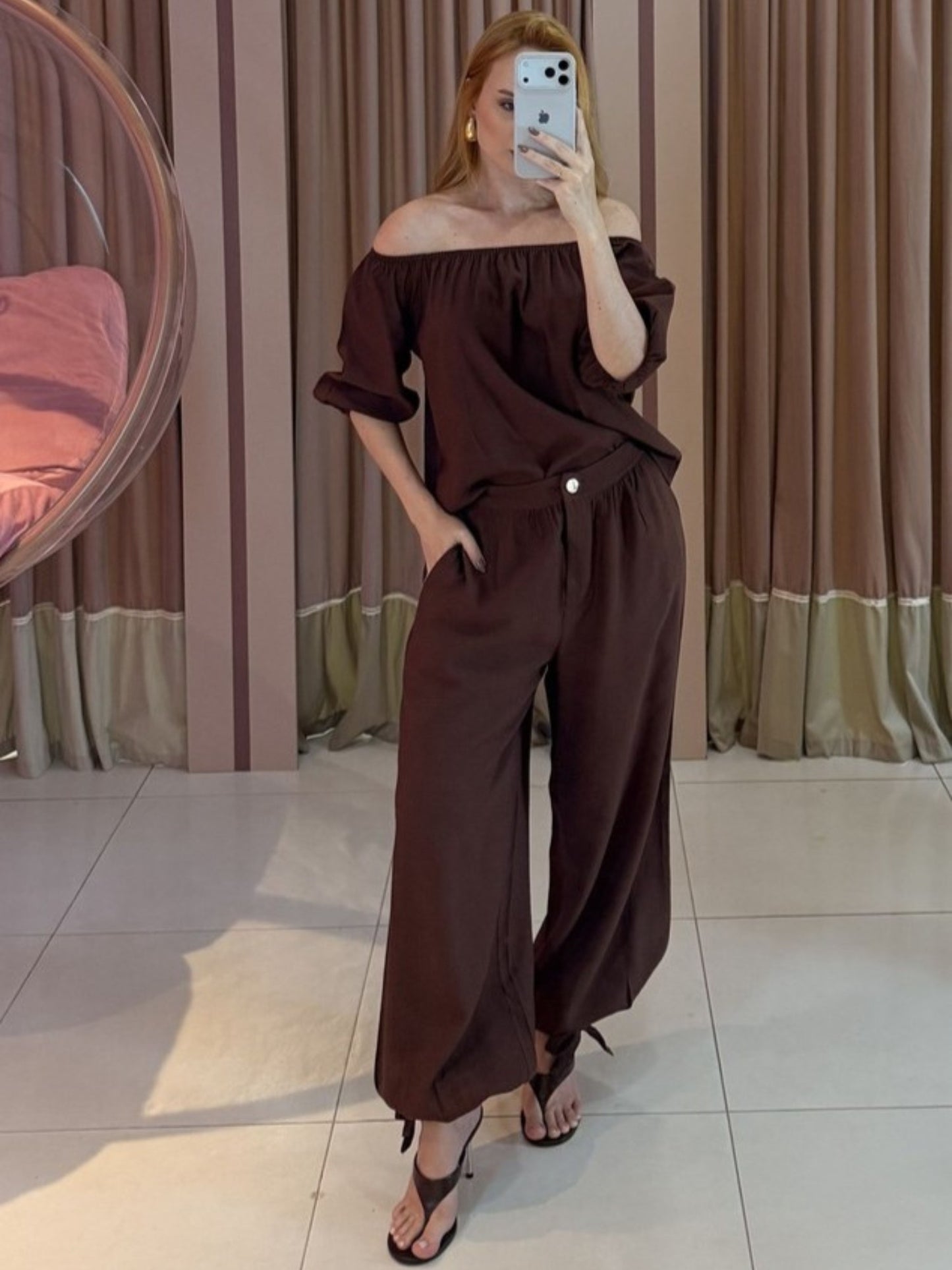 Conjunto Aladim Ombro a Ombro Com Calça Pantalona